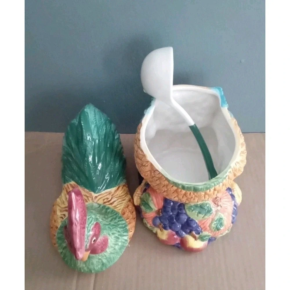 Whimsical Ceramic Rooster Soup Tureen Ladle‎ Fruit Decor Kitchen Decor